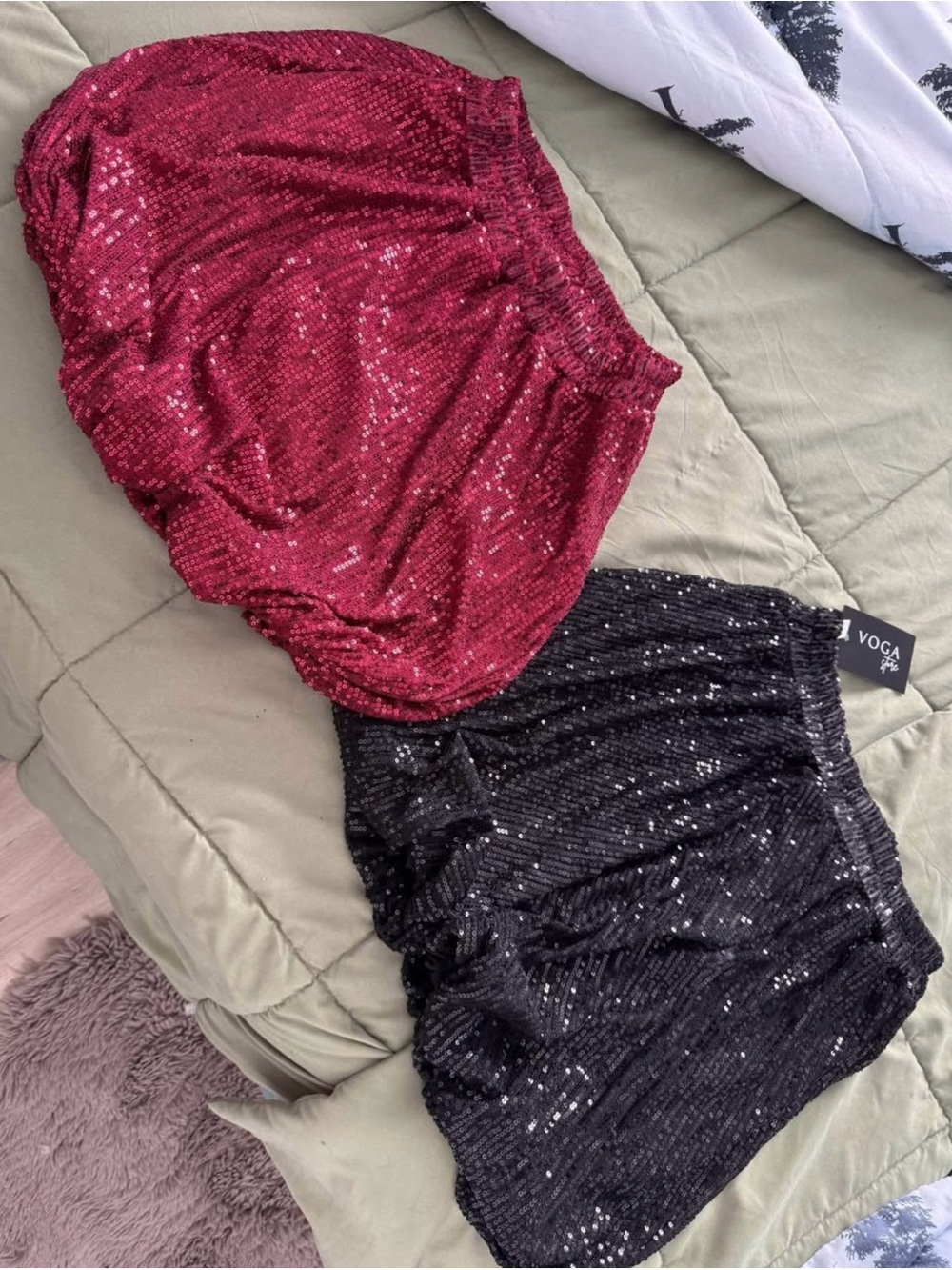 Red and Black Sequin Mini Skirt - Festive Party Style - Lot of 2